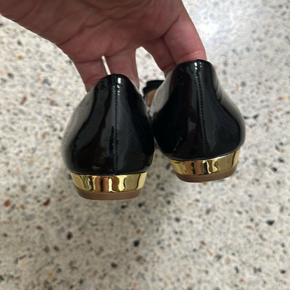 Tory Burch Black Peep Toe Flats with Gold Accent - Picture 4 of 7